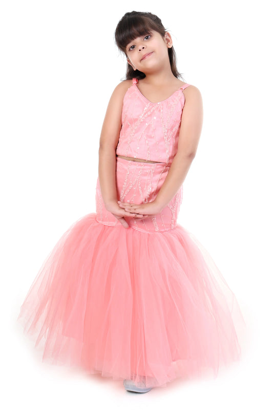 Peach Glimmer Girls Traditional Lehenga Choli