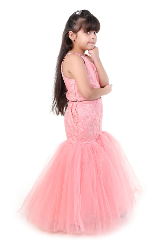 Peach Glimmer Girls Traditional Lehenga Choli