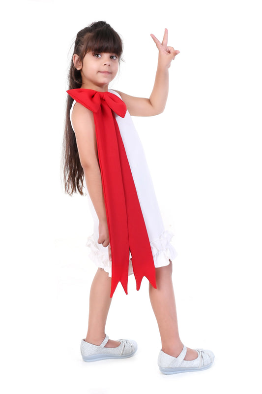Snowberry Pop White & Red Bow Party Dress for Girls