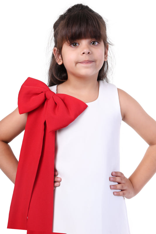 Snowberry Pop White & Red Bow Party Dress for Girls