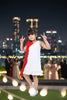 Snowberry Pop White & Red Bow Party Dress for Girls