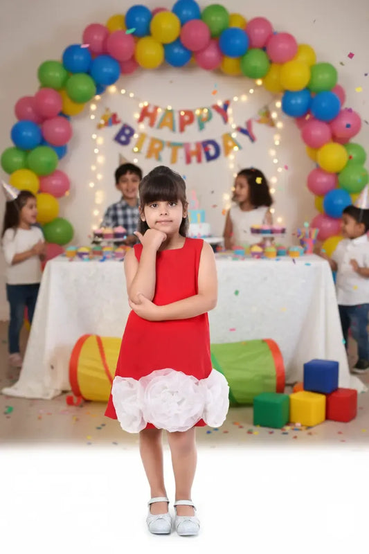 Scarlet Bloom Red Floral Party Dress for Girls
