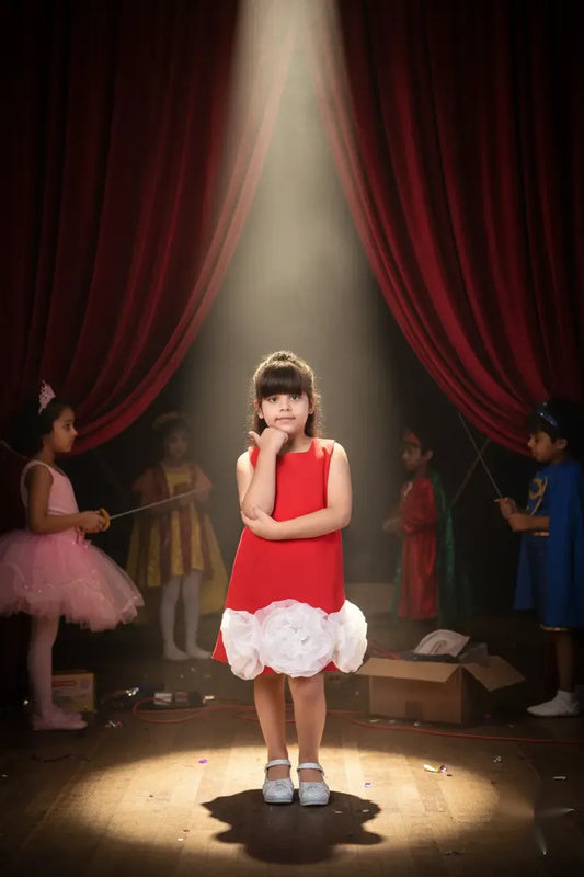 Scarlet Bloom Red Floral Party Dress for Girls