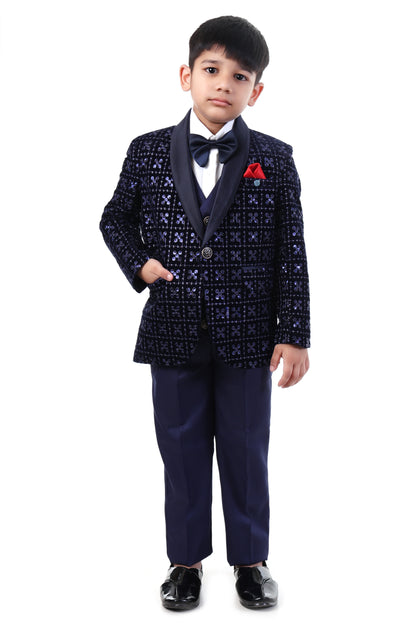 Navy Blue Velvet Tuxedo Set