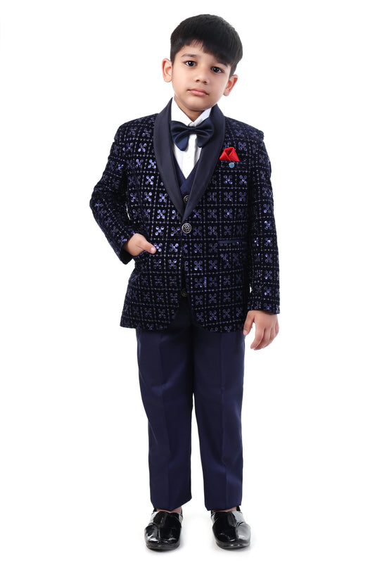 Navy Blue Velvet Tuxedo Set