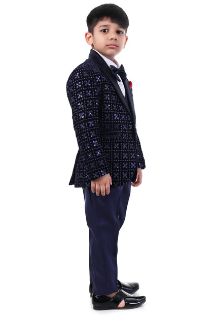 Navy Blue Velvet Tuxedo Set