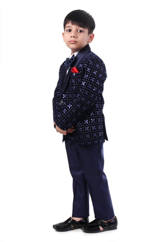 Navy Blue Velvet Tuxedo Set