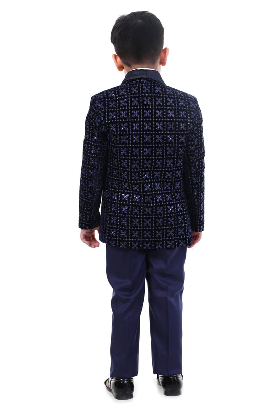 Navy Blue Velvet Tuxedo Set