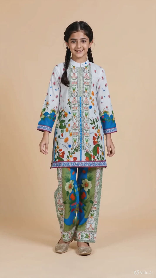 White Floral Printed Kurta Co-Ords Set